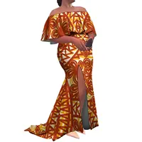 Factory Wholesale Custom Hawaii Ladies Fishtail Dress and New Zealand Dresses Ruffle Off the Shoulder Split Mermaid Maxi Dress - Image 3