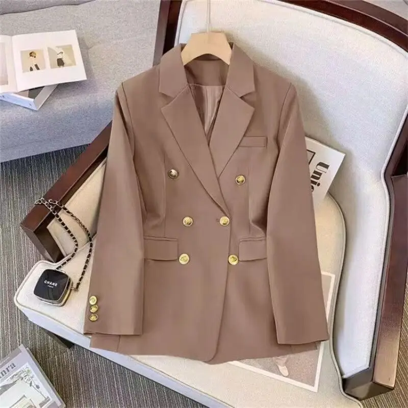 2023 New Spring and Autumn Season Fashionable Temperament Commuting Simple Double Breasted Solid Color Versatile Suit Jacket
