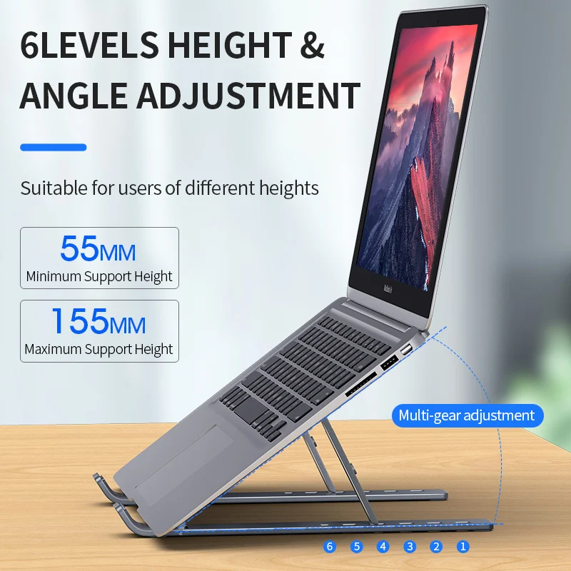 Alumínio Alloy Laptop Holder Stand, ajustável, dobrável, portátil, notebook, computador, levantamento, refrigeração, antiderrapante