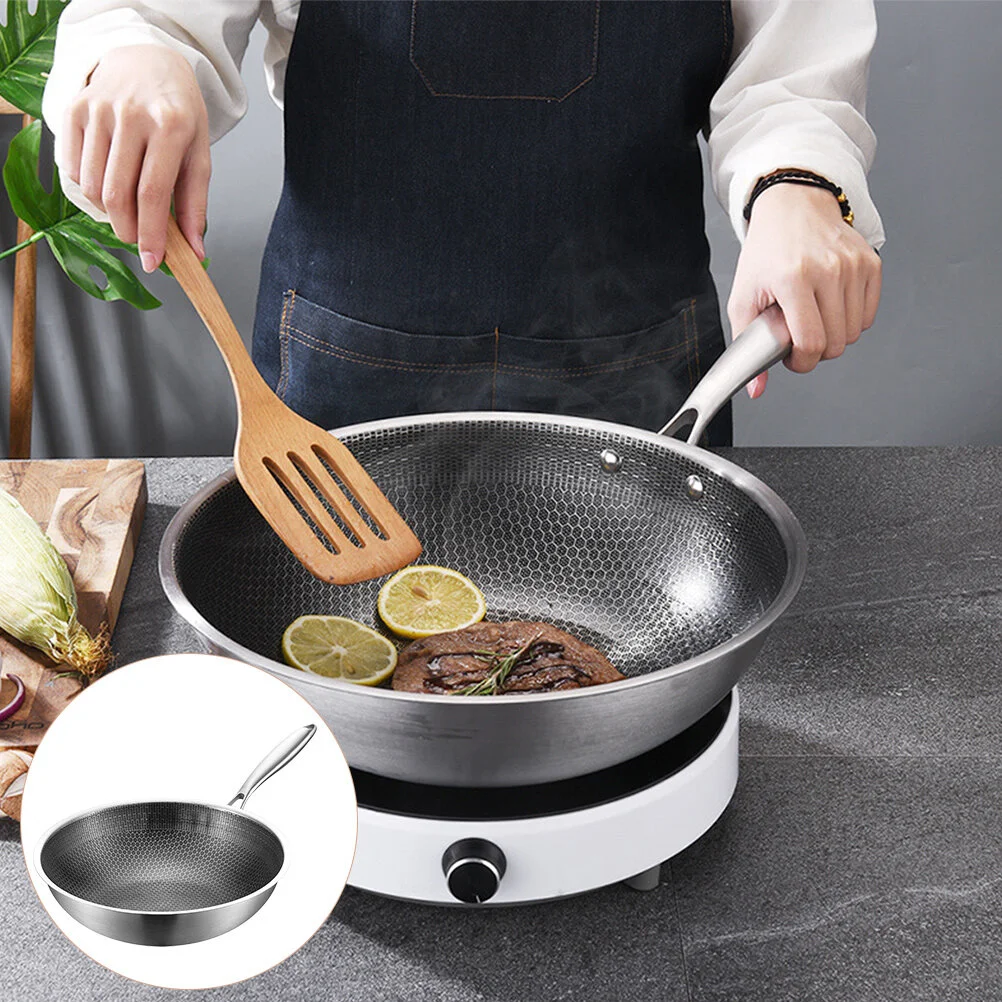 Stainless Steel Pot Griddle Deep Frying Pan Durable Woks Gas Stove Work Kitchen Heavy Duty