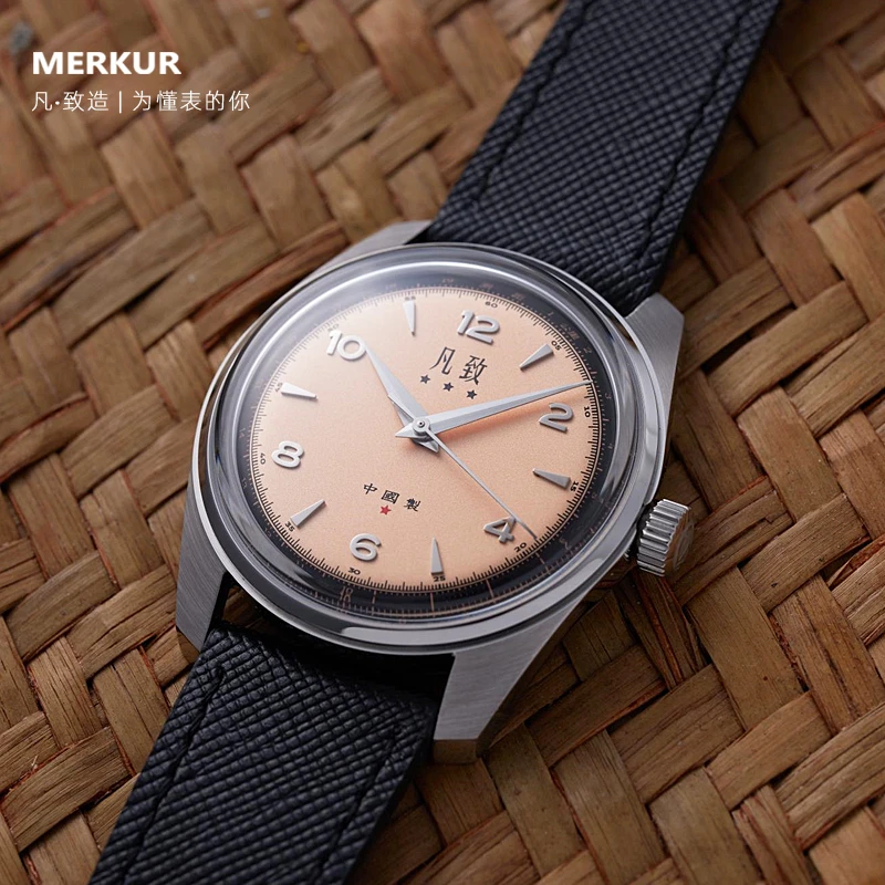 Merkur Watch Salmon Vintage Mens Mechanical Hand Wind Watch For Men 50m