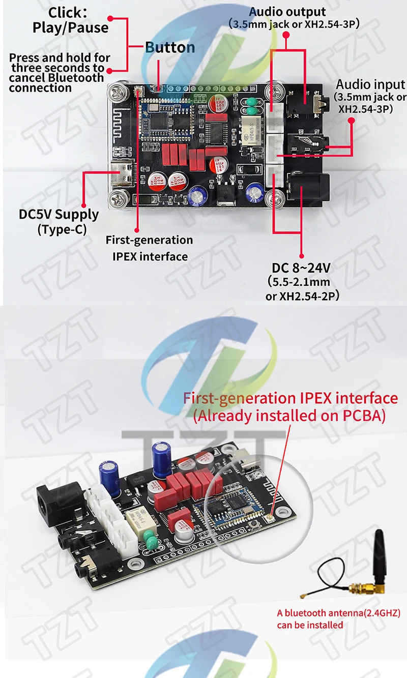 DC8-24V XY-LA02 Qualcomm QCC5125 + PCM5102A Bluetooth Audiophile Bluetooth 5.1 Decoder Board APTX LDAC Verlustfreie HD-Klangqualität – Detail 3