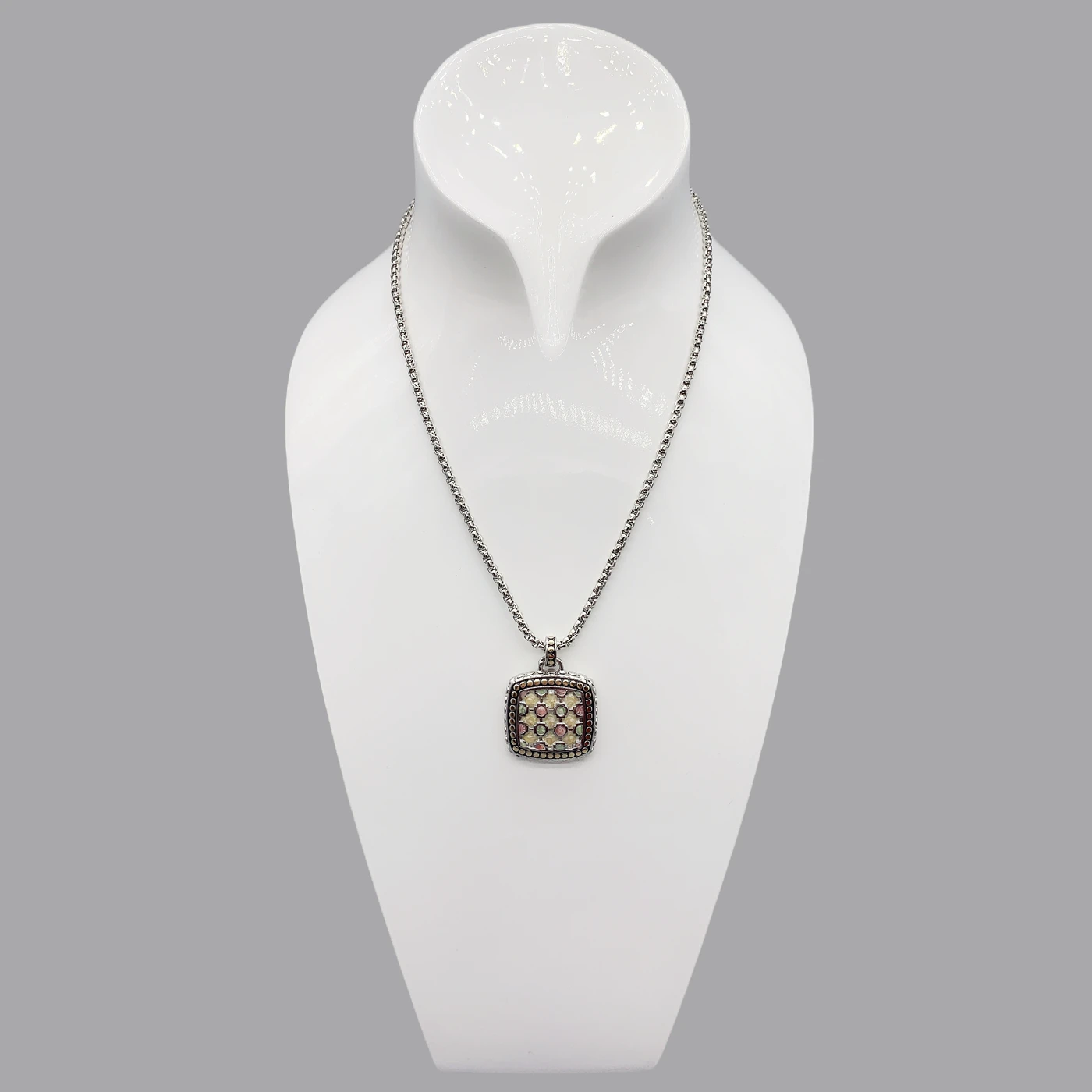 FoLisaUnique 3mm Silver Box Chain Blue Black White Enamel Pendant Necklace For Women