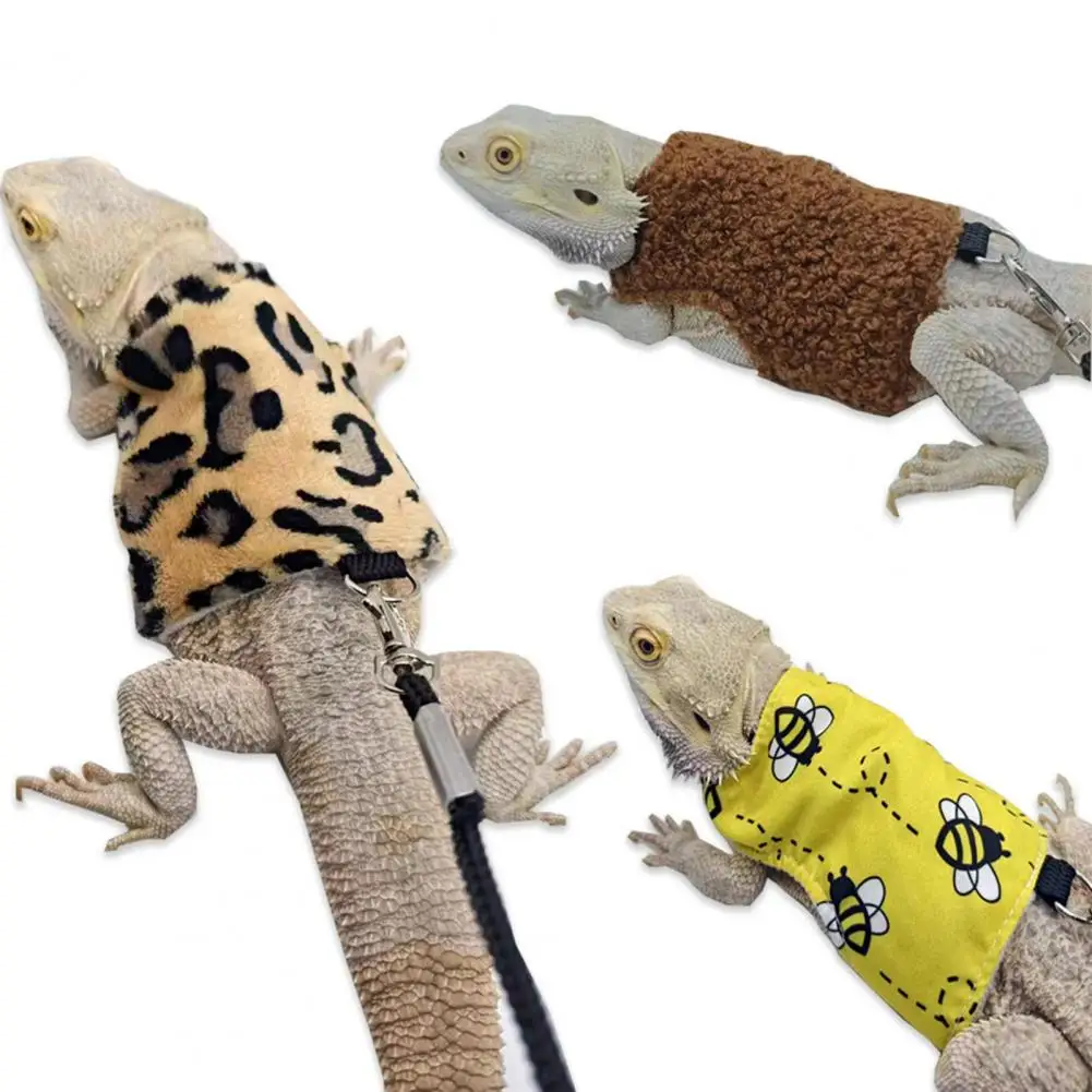 Lizard Leash Clothes Sleeveless Buckle Adjustment Reptile Bearded Dragon Vest Top 2Pcs/Set Small Animals Plush Leash Clothes pet dog leash