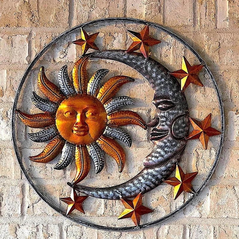 Sun Moon Metal Wall Art Decor Outdoor Indoor Ornament Hanging Garden Sculpture 