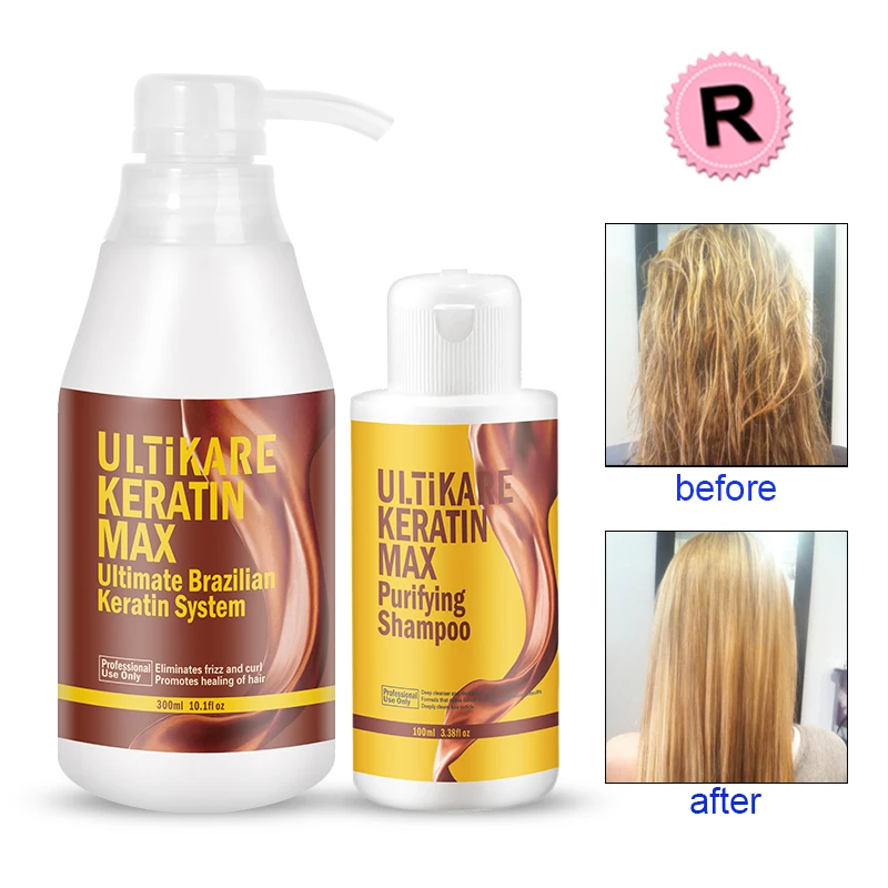 Brazil 300ml Keratin 12% Formalin Hair Treatment For Damaged Curly Hair+100ml Purifying+Free GIft