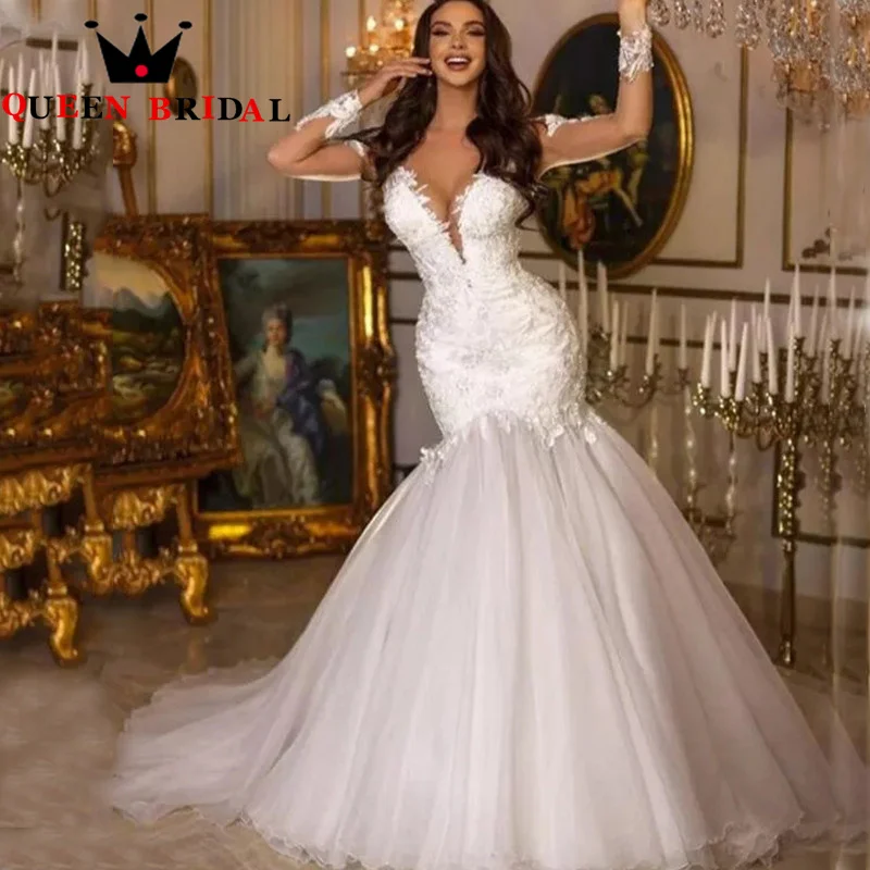 

Long Sleeve Exquisite Wedding Dresses Appliques Lace Sequined Beading Floor Length Bridal Gown Robe De Mariée Custom S26X