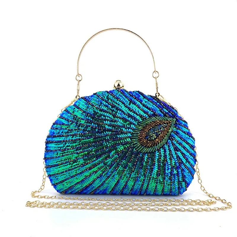 Peacock Evening handbag Clutch Blue Color Peacock Evening handbag Clutch Blue Color