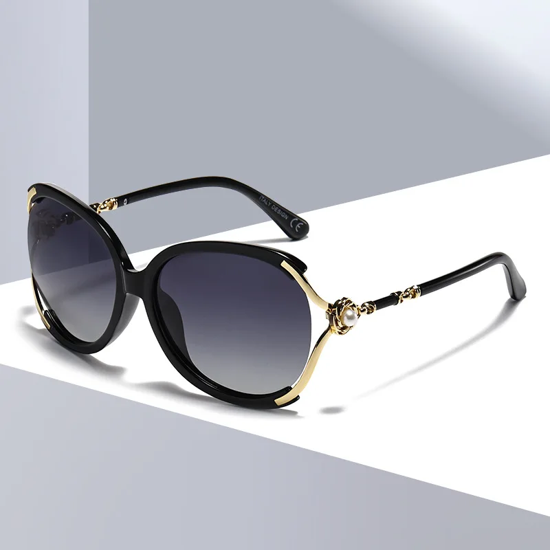 Personalisierte Sonnenbrille mit großem Rahmen, modische Damen-Sonnenbrille mit Perlendekoration, UV-beständige Brille