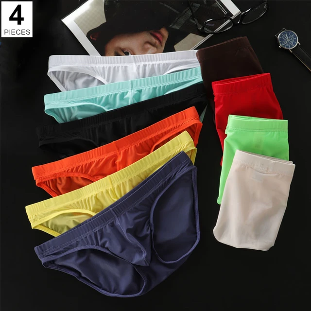 4PCS Men Transparent Underwear Briefs Ice Silk Ultra Thin Panties