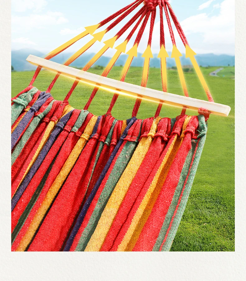 Single Double hammock 200X150cm outdoor anti-rollover canvas hammock swing mesh wooden stick double thickening 3