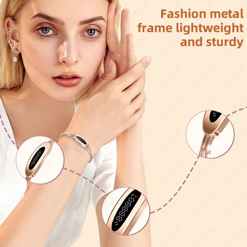 LIGE Ladies Fashion Smart Bracelet Chain Fitness Tracker Heart Rate Sleep Stress HRV Monitor Women Smart Watch Sports Smart Band