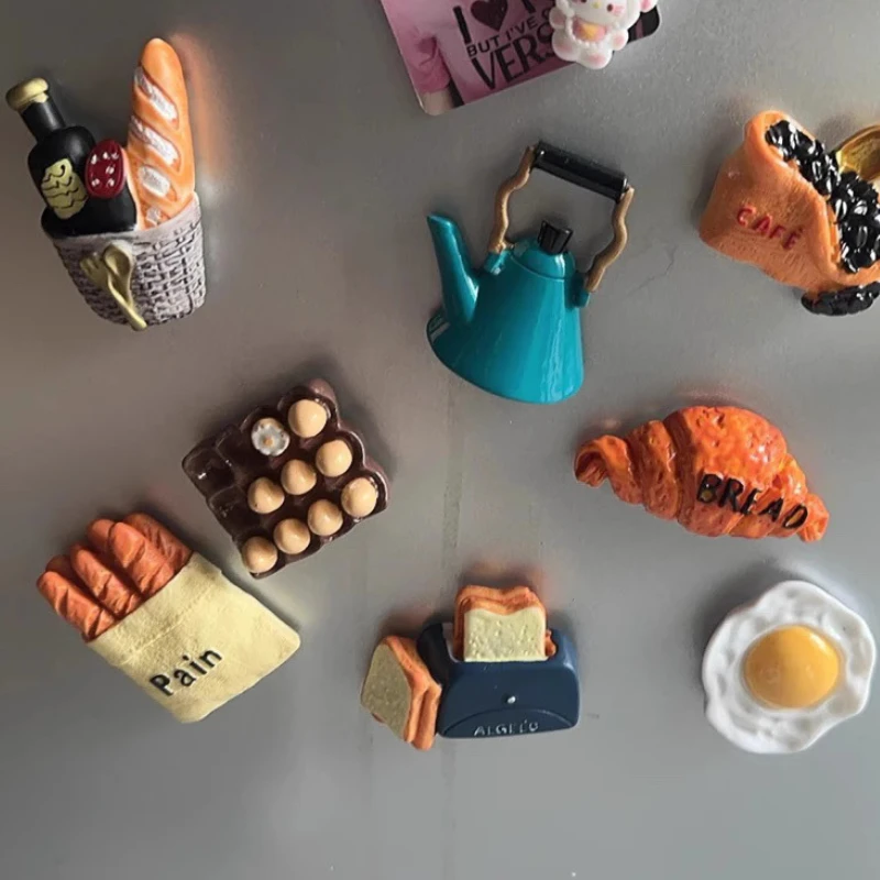 Cartoon Cute Refrigerator Magnet Resin Three-dimensional Creative Simulated Food Bread Magnetic Stickers Home Decor Accessories
