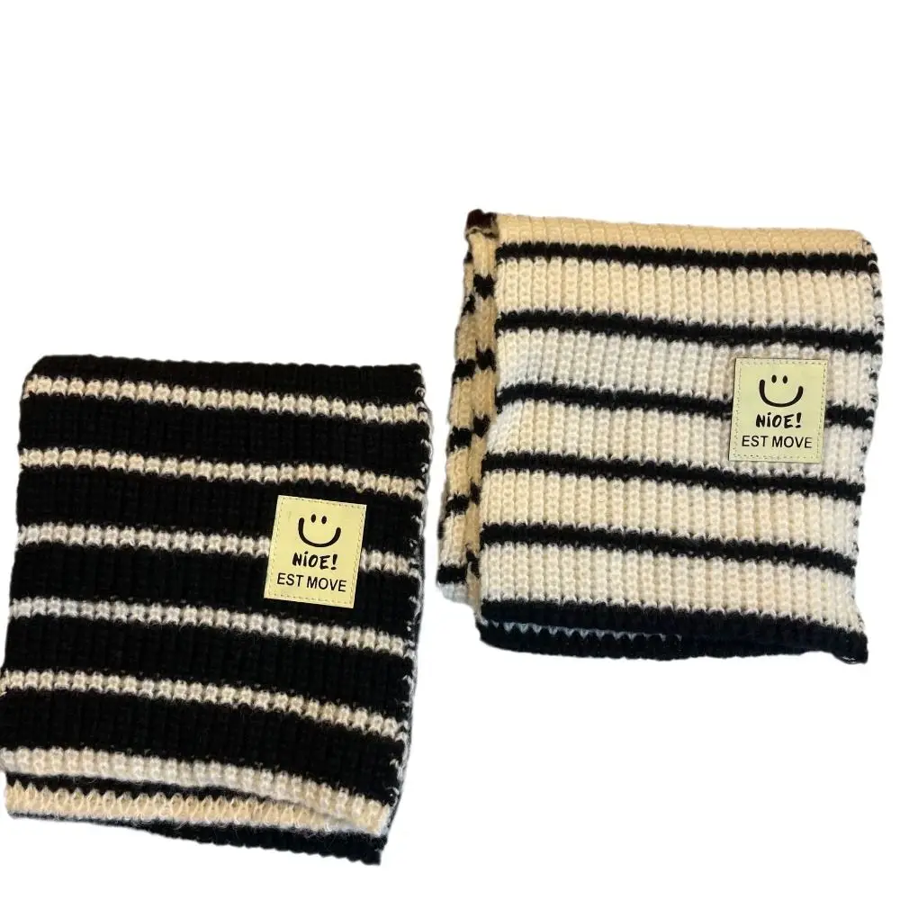Boys Girls Minimalist Stripe Baby Scarf Neck Warm Collar Wraps Neck Guards Scarves Thick Warm Baby Knitted Scarves Autumn Winter
