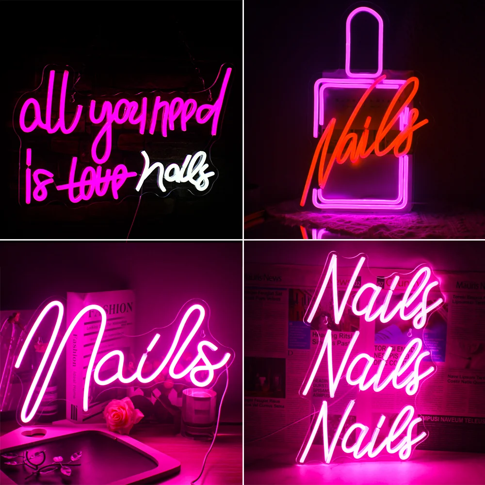all you need is nails Neon Sign for Wall Decor Pink Nails Letter Lights Salon Beauty Room Stores Bedroom Logo Girls Gift USB led neon open sign for business neon lights open sign led wall decor neon led signs adjustable brightness bar salon stores hotel