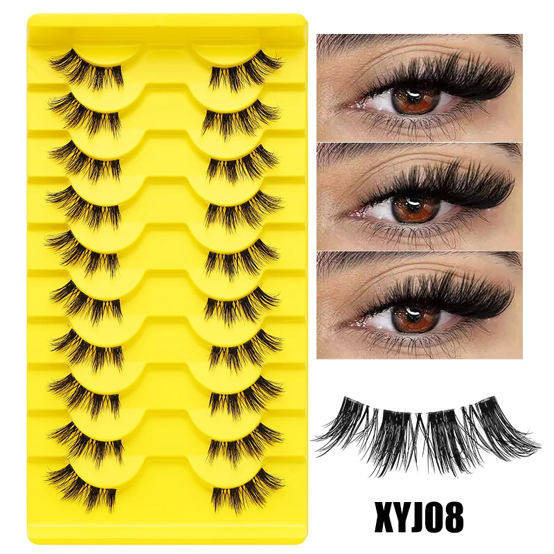 DINGSEN 10 Paar geflügelte Halb-Wimpern im Cat-Eye-Design für natürlichen Flauschigkeit und natürliches Aussehen, falsche Wimpernverlängerung als Beauty-Tool – Detail 12