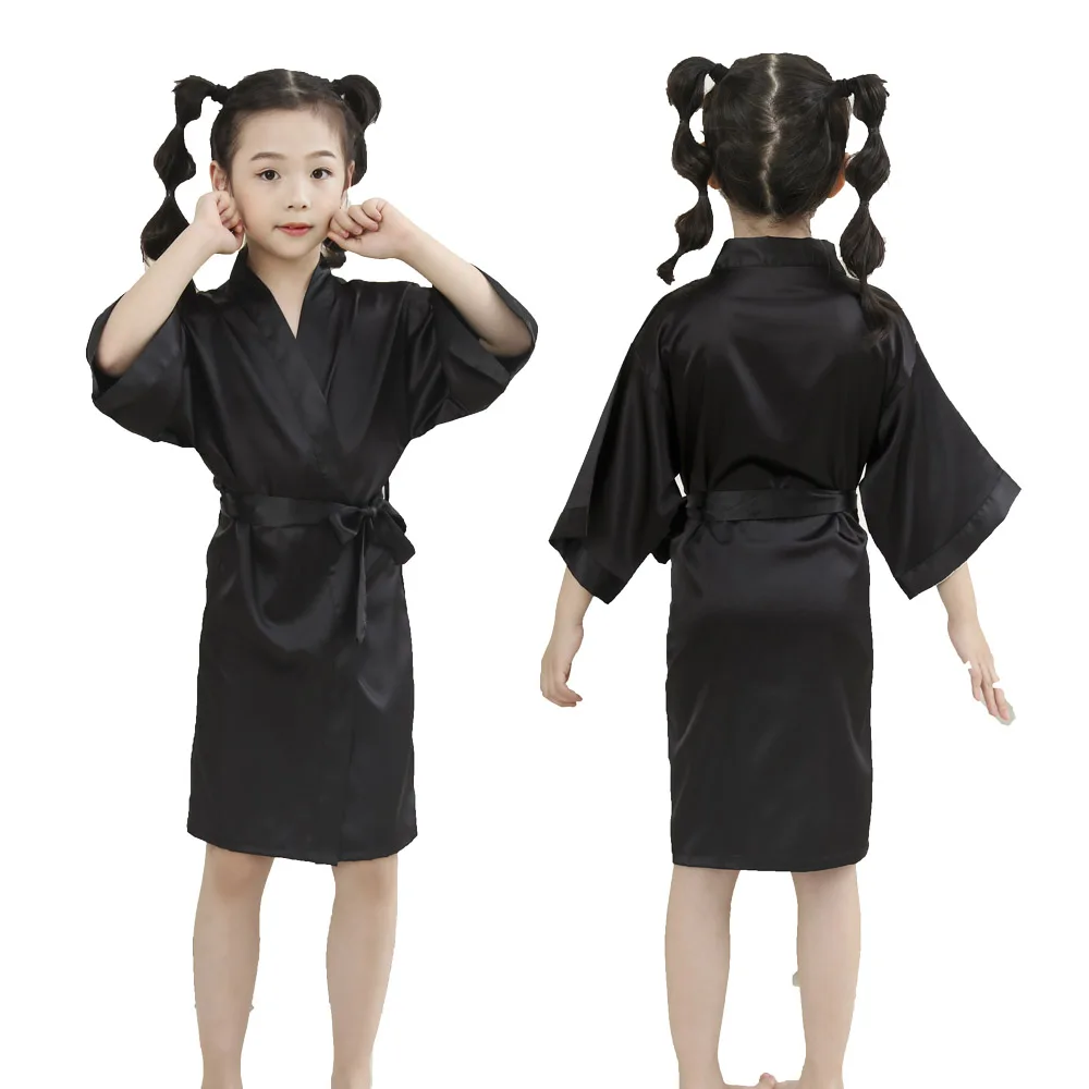 Girls Royal Blue Satin Robes Children's Silk Bathrobes Kids Pajamas Wedding Birthday Party Gowns Kids Pajamas Girls Sleepwear
