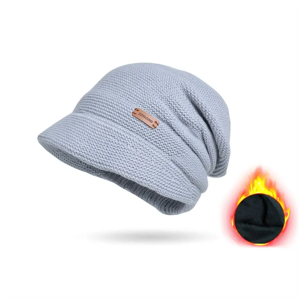 Casual Soft Knitted Hat Short Brim Thickened Bonnet Windproof Keep Warm Beanies Autumn Winter