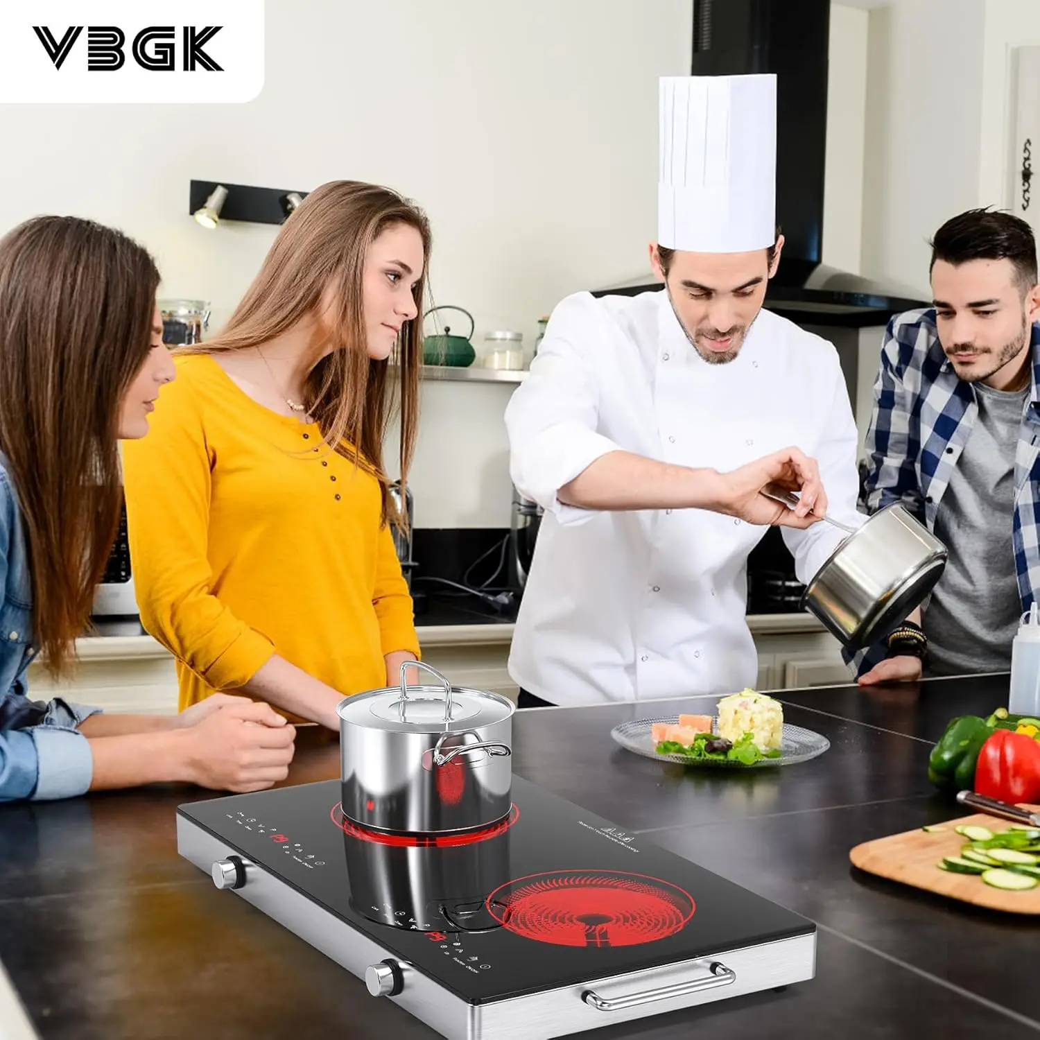 Electric Stove Top with Knob Control,9 Power Levels, Kids Lock & Timer,LED touch control,Overheat Pr