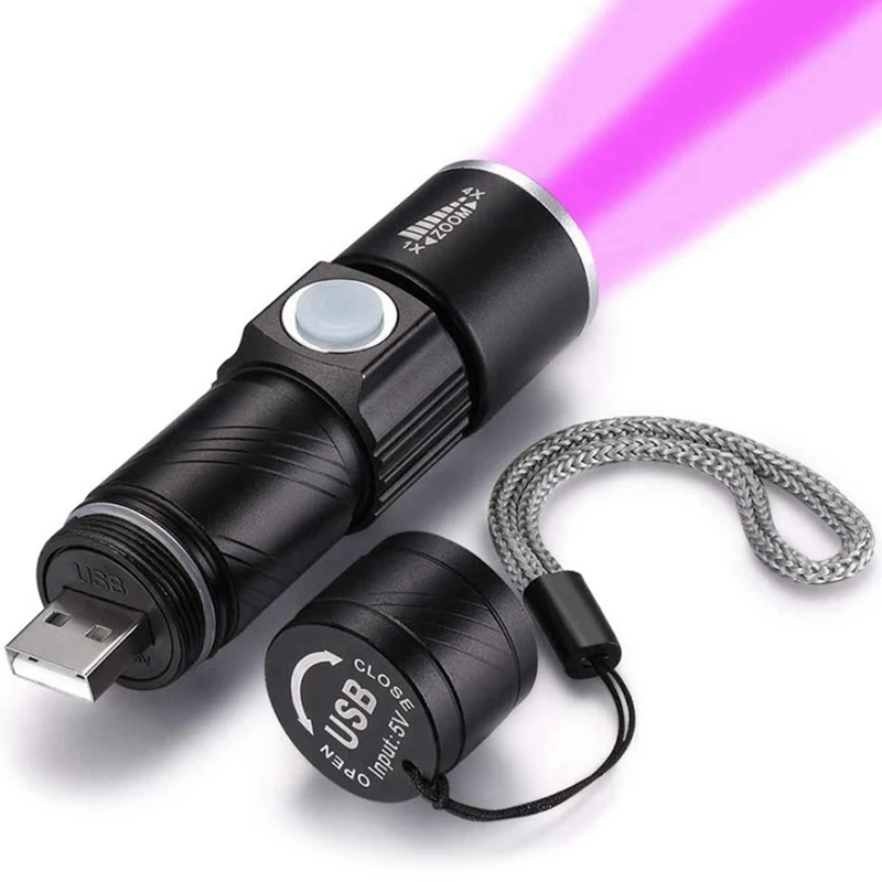 

2X 395Nm UV Light Flashlight Blacklight USB Rechargeable LED Flashlight Waterproof Inspection Pet Urine Torch Lamp