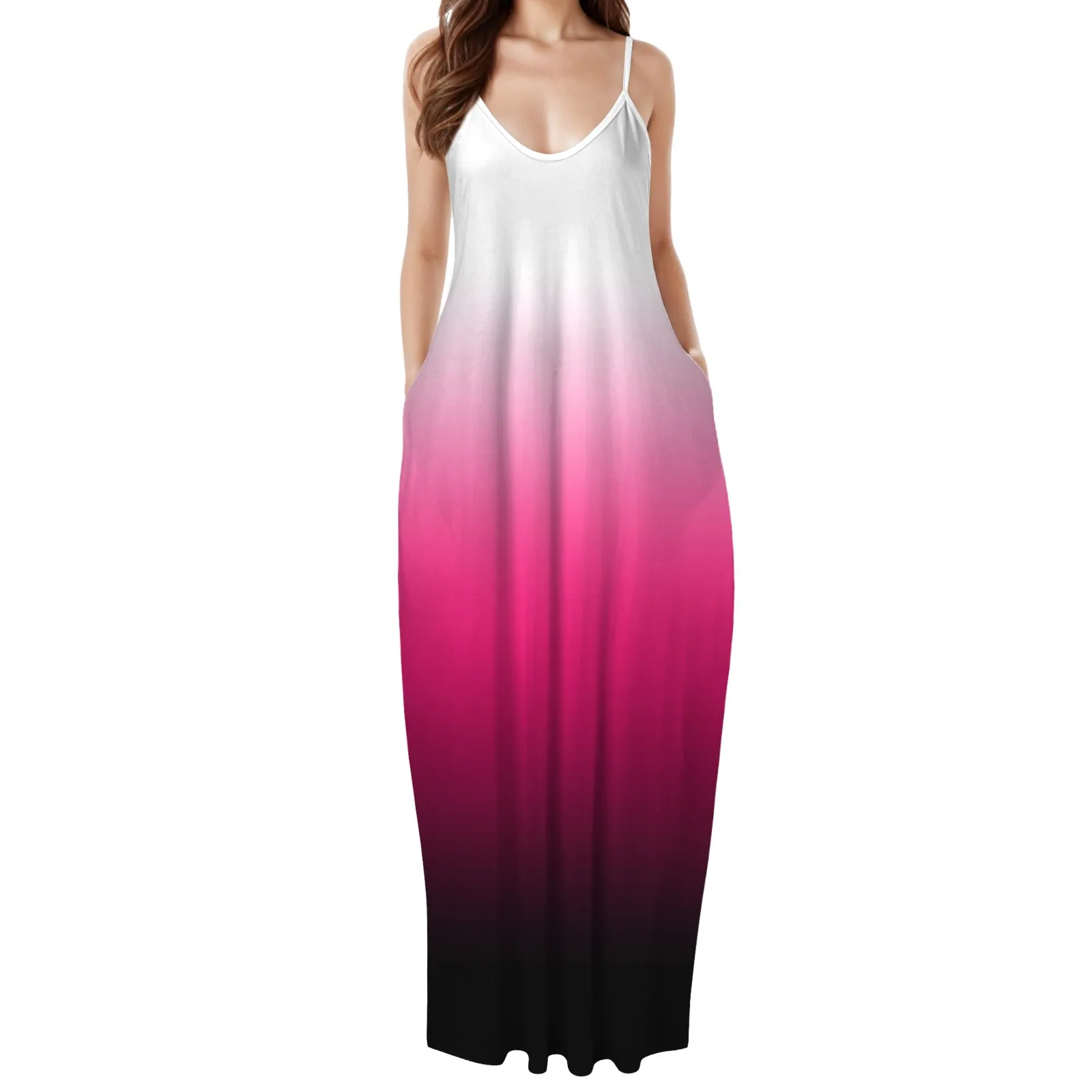 

women summer casual fashion beach vacation round neck sleeveless colorful striped print dress