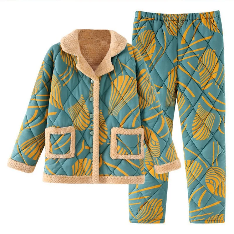 2024 New Women's Pajamas Winter Pure Cotton Quilted Sleepwear Thickened Cotton Padded Homewear Autumn Warm V-neck Loungewear