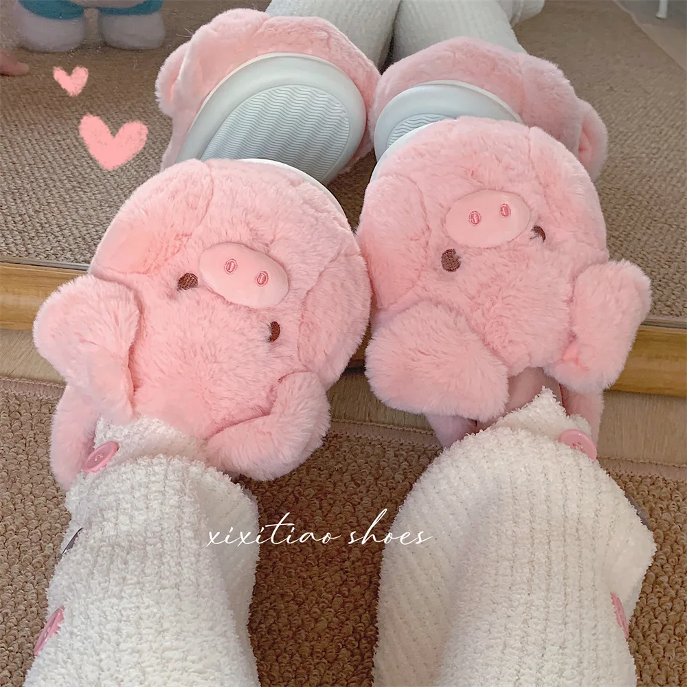 Pink Fluffy Pig Slippers Women Plush Home Shoes Non-slip Warm Winter Warm Indoor Slippers Flat Casual Non-slip Girl Room Shoes 6