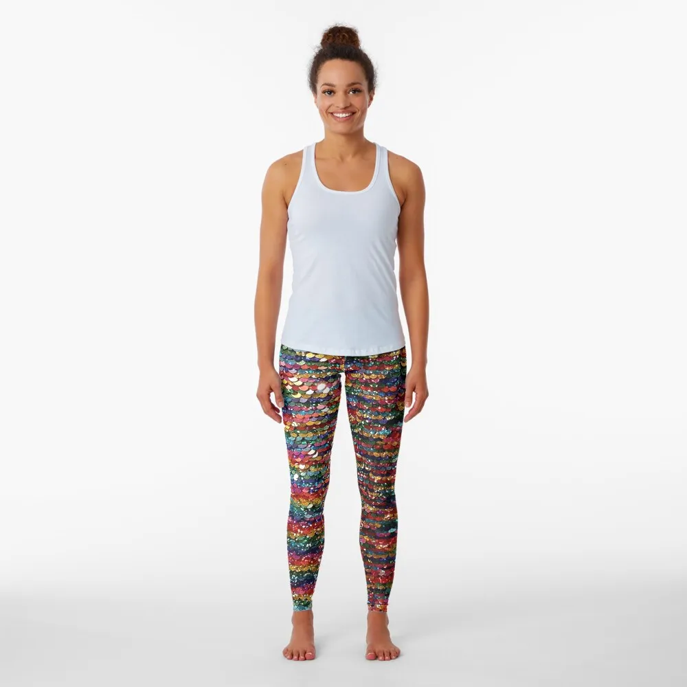 Rainbow Sequins Sparkle Vibrant Rainbow Leggings for fitness Legging sport high waist Womens Leggings