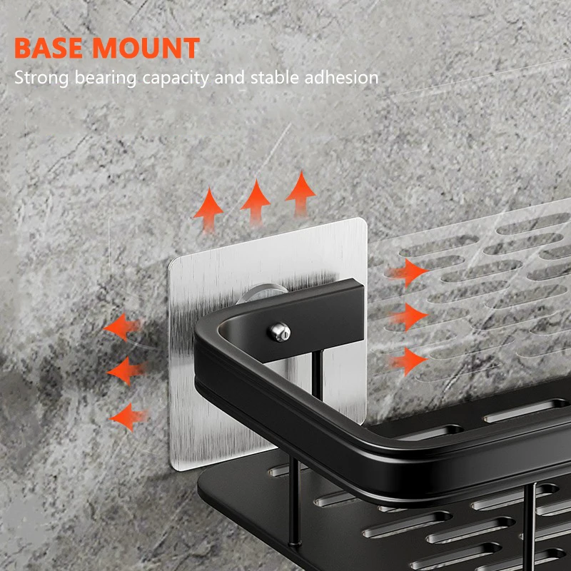 Bathroom Shelf No Drilling Sticker Wall Mounted Rack Hanger Space Aluminum Makeup Organizer Storage Square Basket Bath Shelves storage rack bathroom shelf bathroom shelf rack bathroom storage rack wall shelf organizer wall shelf
