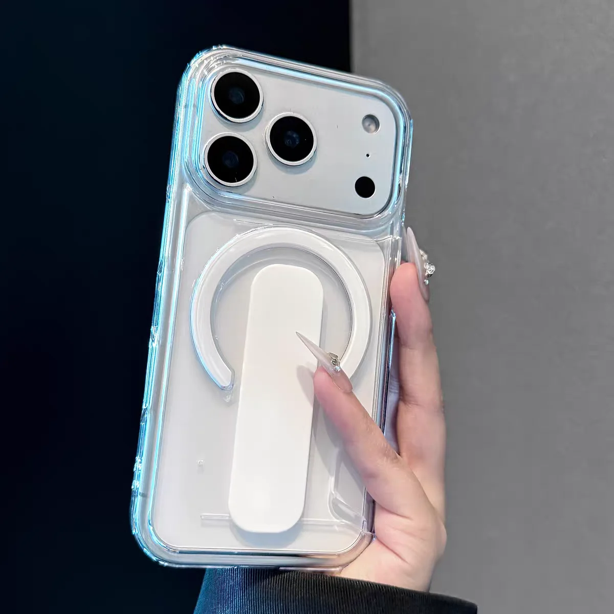 Premium HD Clear Card Holder Bracket with Magnetic Charging and Shockproof Acrylic Cover
