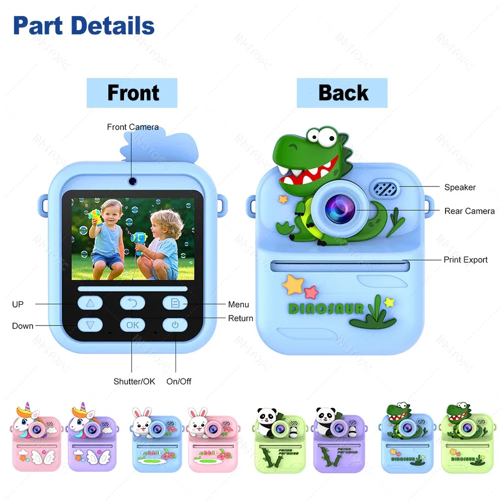 Mini Thermal Printer Digital Children Camera Photography Instant Print Photo 1080P Video Mini Thermal Printer For Birthday Gifts