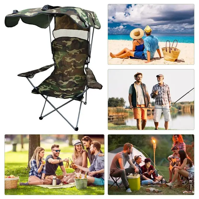 Camping Folding Chair With Shade Canopy For Outdoor Lightweight Camping Stool Lounge Chair Foldable Seat fishing