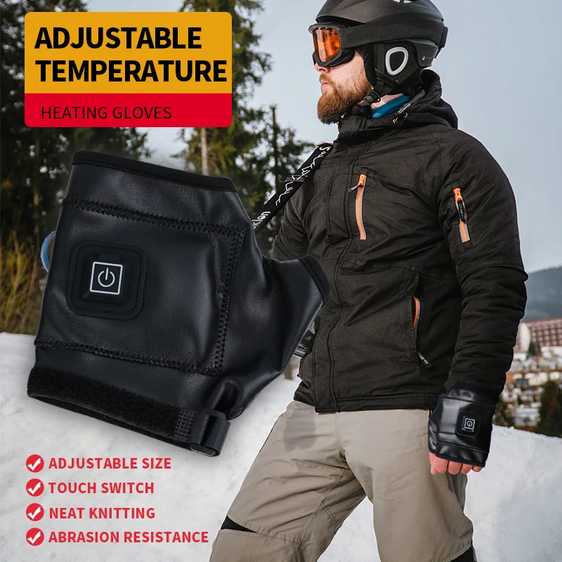 Unisex Winter Leather Gloves Warm for Driving Cycling Windproof Waterproof Heated Motorcycle Battery Ch