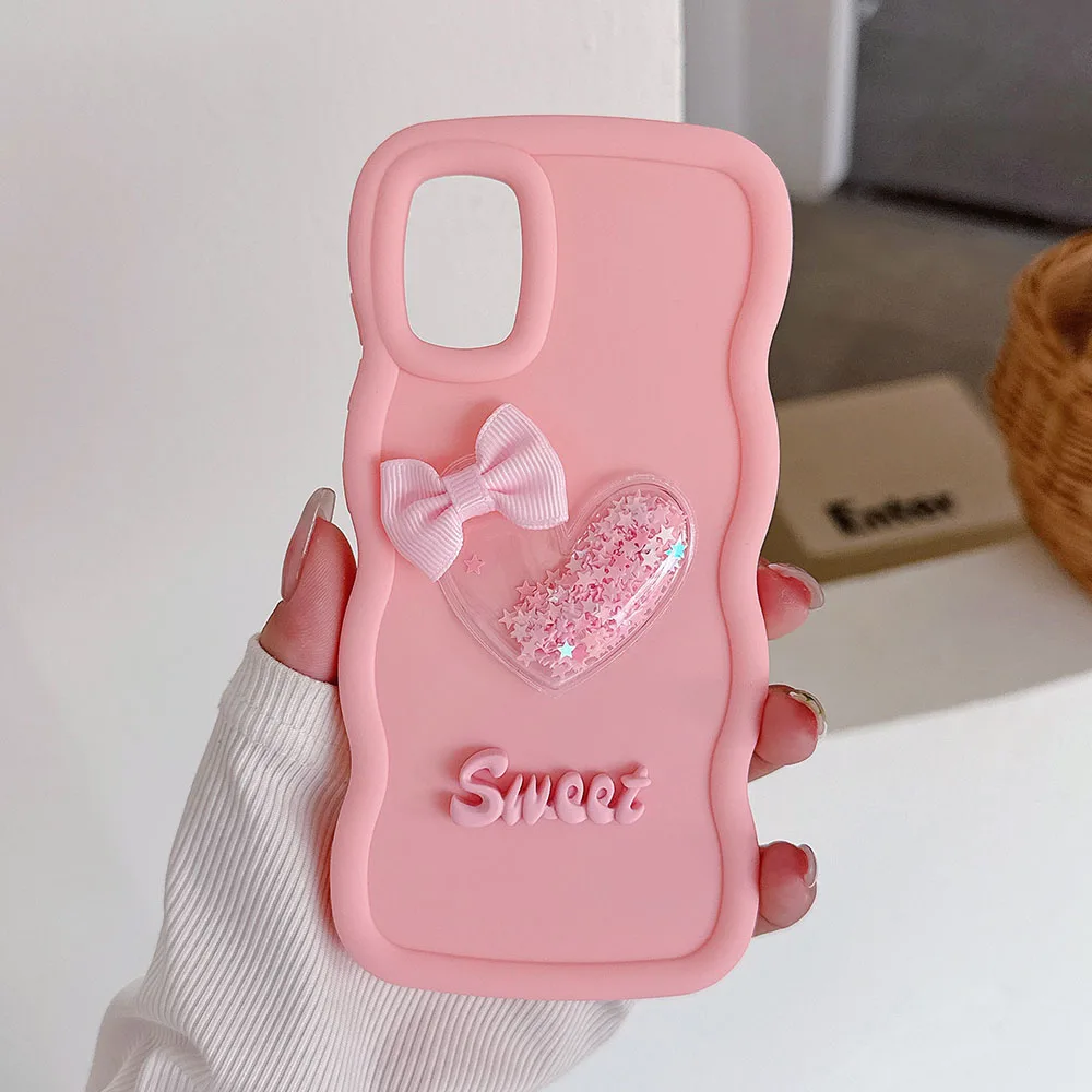 Quicksand Heart Silicone Soft Phone Case - Wave Side Design