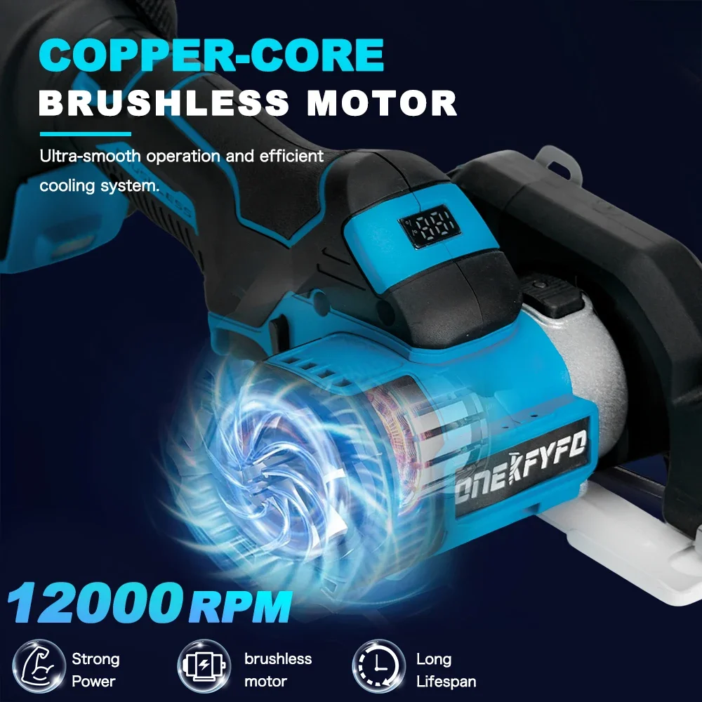 Electric circular saw ONEKFYFD brushless cordless 3inch mini rechargeable cut off grinder tool handheld for Makita 18V battery