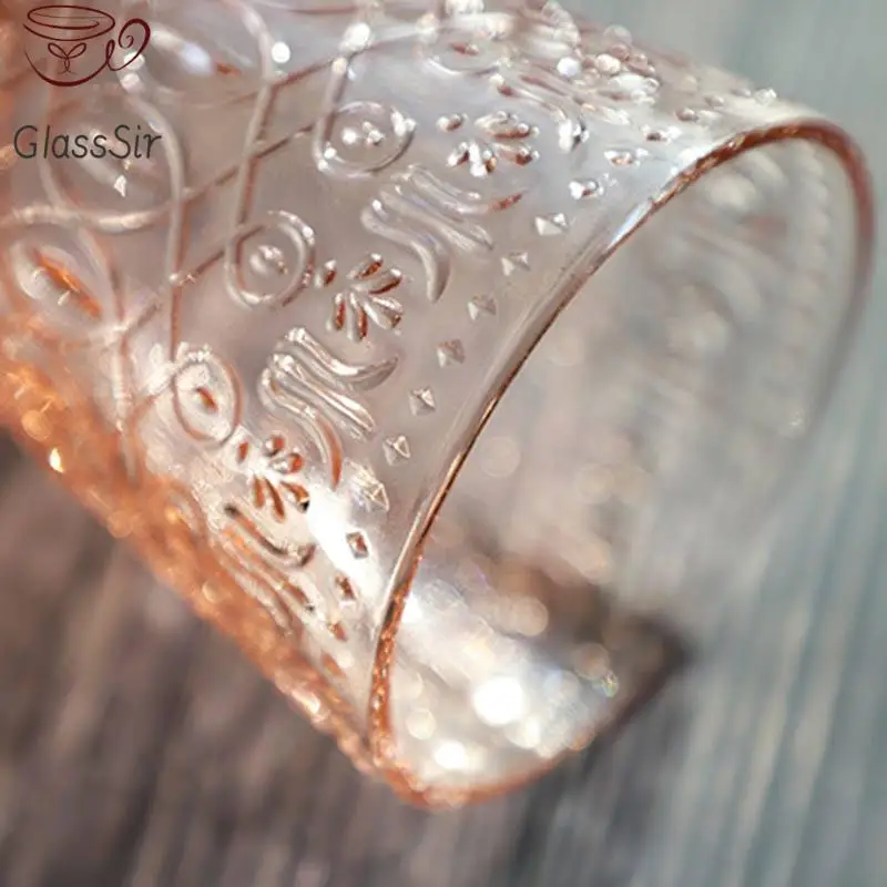 Drinking Glass 2Pcs Vintage Relief Wine Glass Cups Color Embossed Goblet Home Juice Water Cup Wedding Party Champagne Cocktail Cup Gift 350Ml