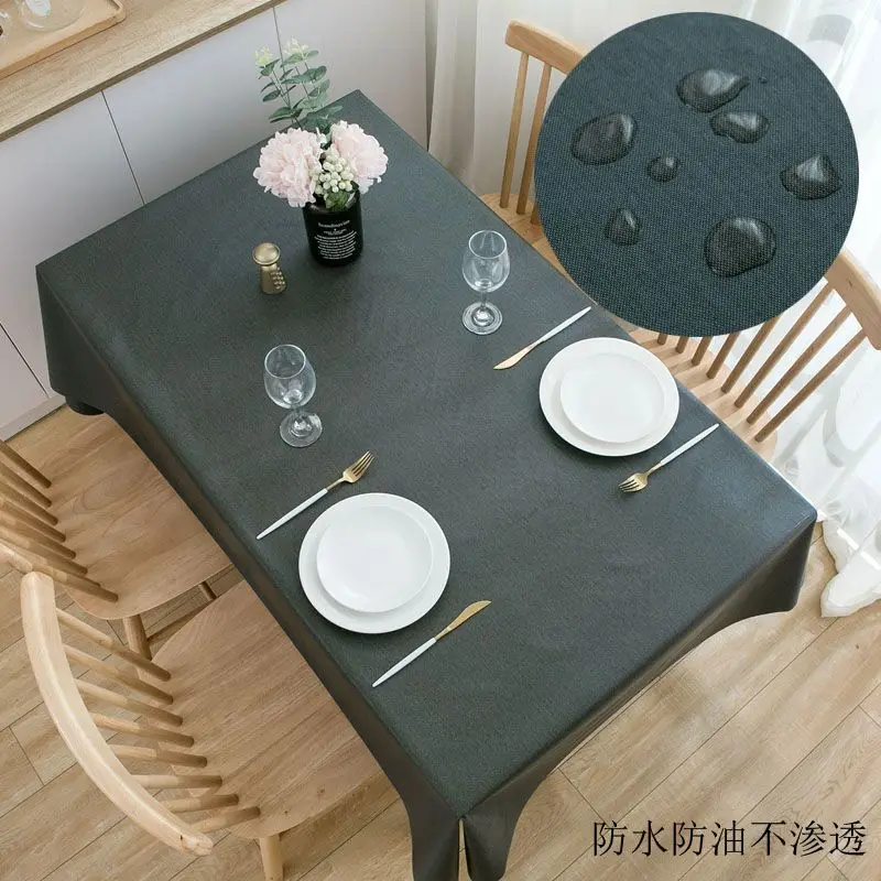 

White Northern Europe waterproof and oil proof rectangular wash free table cloth imitation cotton linen end table cloth