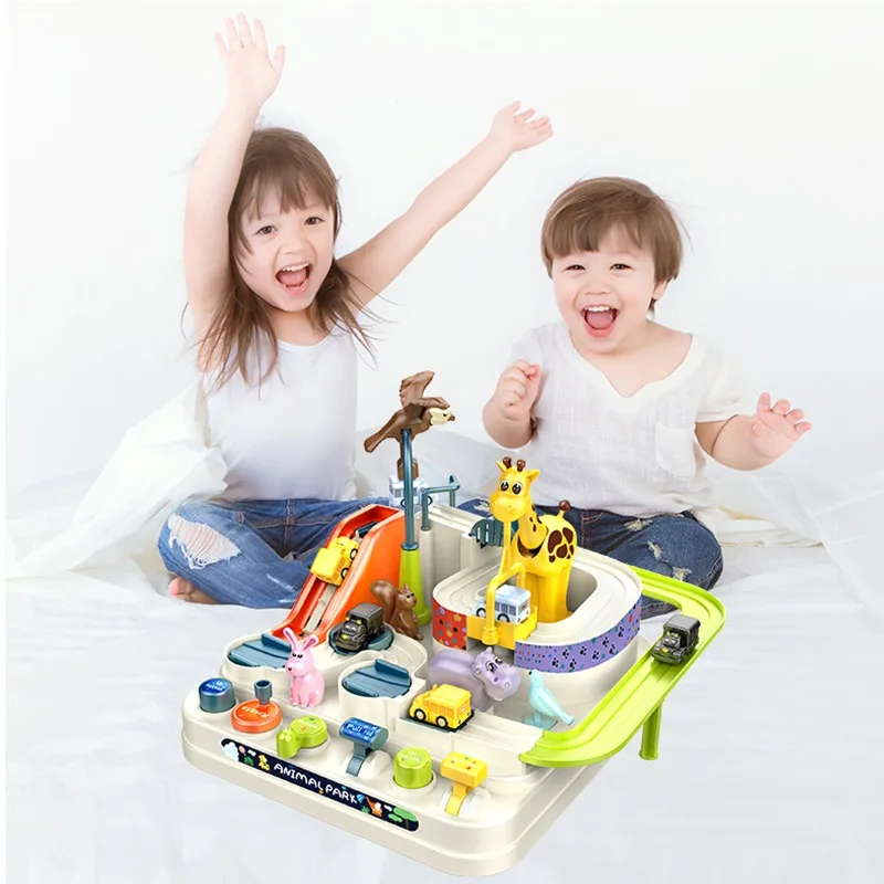 

Kids Racing Rail Car Model Racing Educational Toy Track Car Adventure Brain Mechanical Interactive Train Animals Montessori Toys