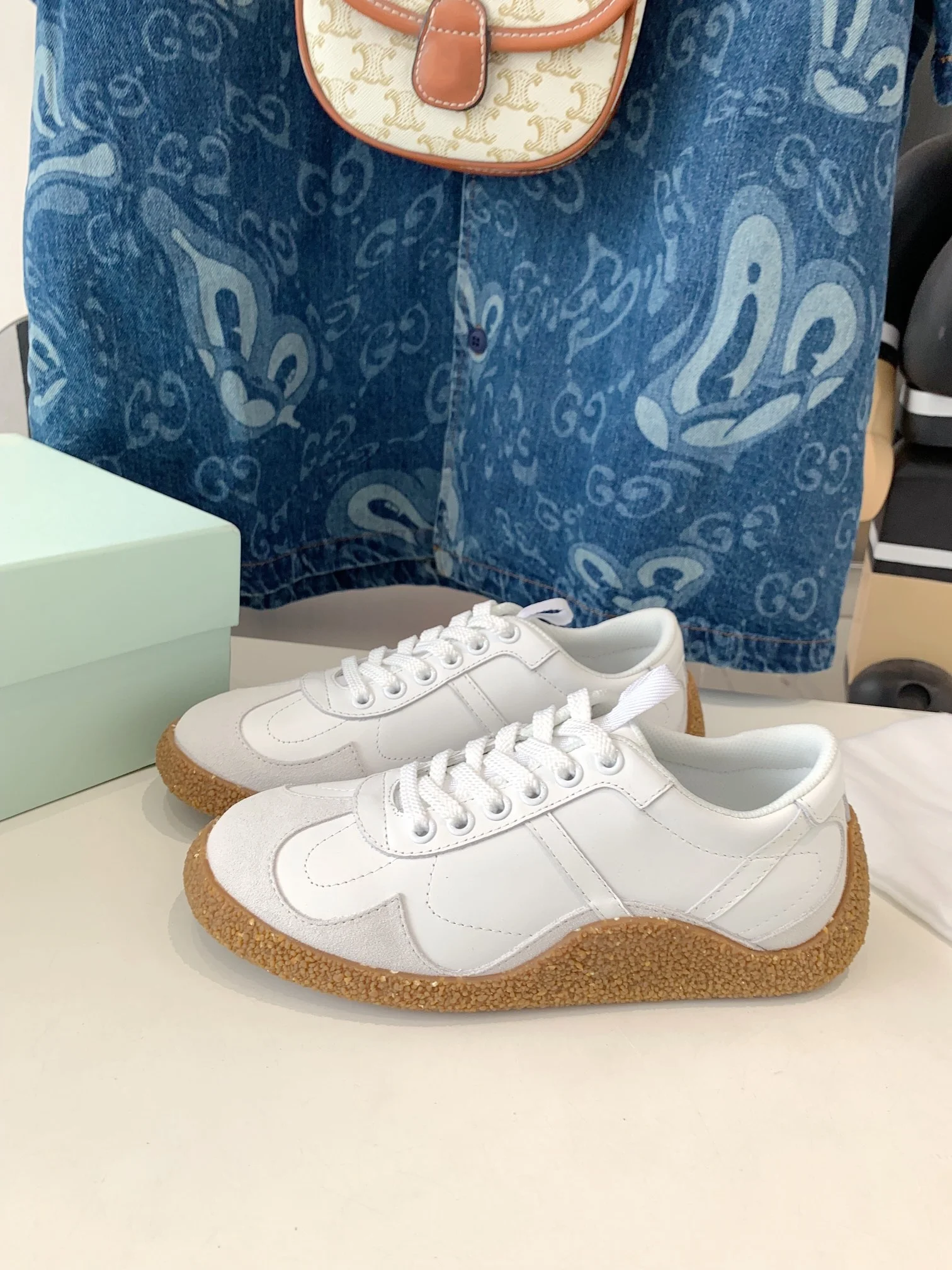 Retro thick soled lace training shoes, sports and leisure shoes, women's leather breathable shoes