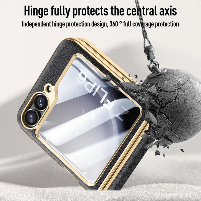 Electroplate Spring Hinged Leather Tempered Glass Protective Case - All-Inclusive Cover