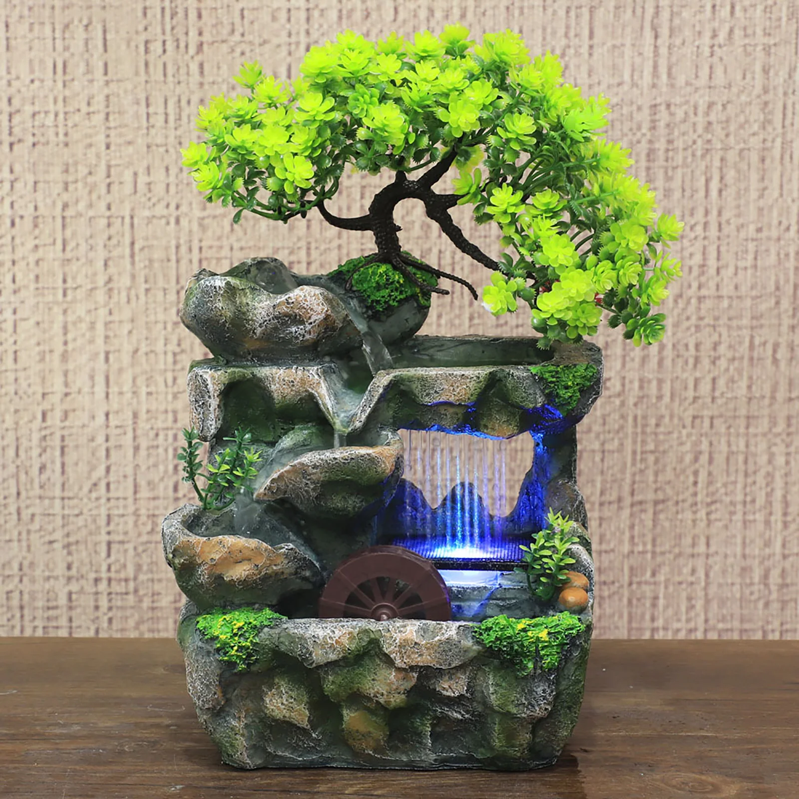 Indoor Fountain Waterfall Table Fountain Decoration Water Feature with Colour Changing LED Lighting Zen Meditation Waterfall
