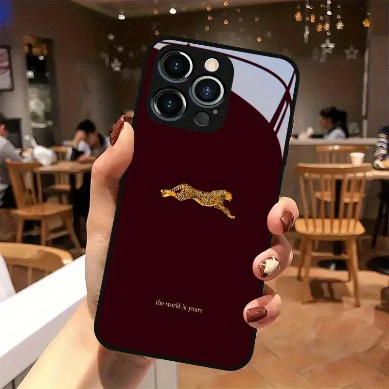 Stylish Wine Red Leopard Pattern Phone Case with Glass Silicone Frame
