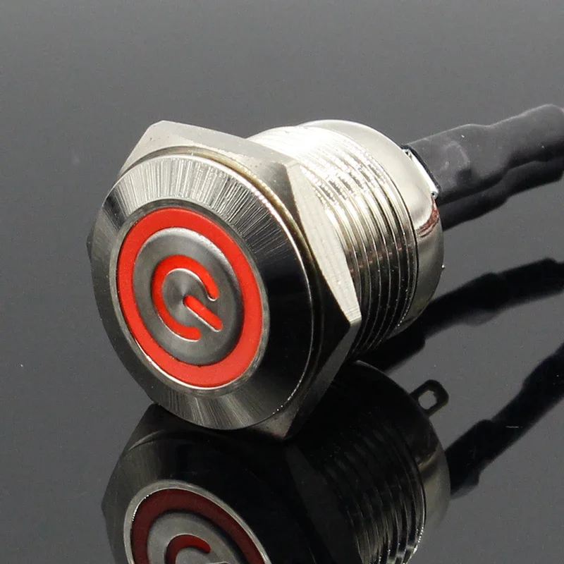 1 개 16MM LED 3V 5V 12V 24V 220V 금속 버튼 스위치 순간 푸시 버튼 자동 재설정 방수 조명