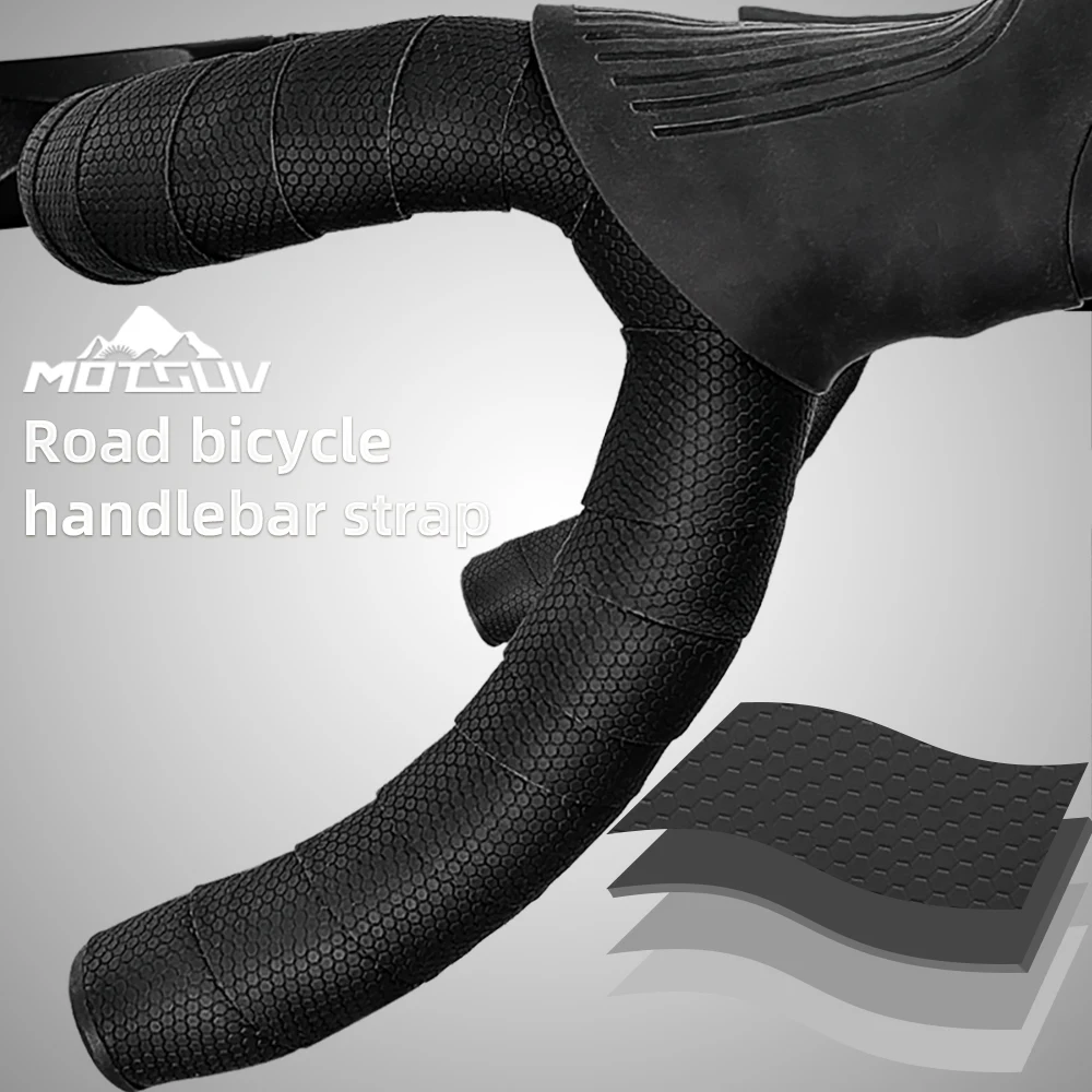 Bike Handlebar Tape MOTSUV Road Bike PU+EVA Leather Anti-slip Shockproof Bar Wraps Fixing Straps Cycling