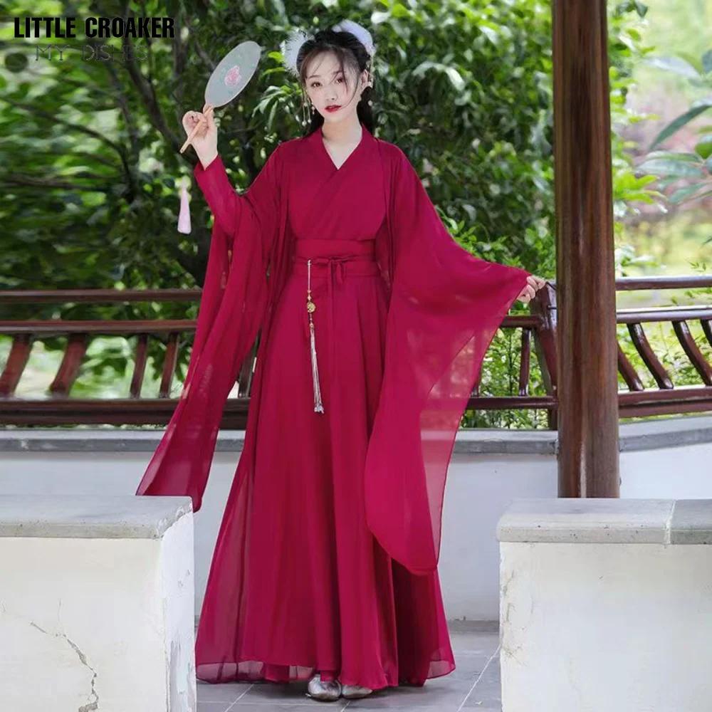 ancient chinese costume women clothes traditional hanfu women plus size tang dynasty dance costumes folk fairy dress red outfits 2023 New Hanfu Women Pink Blue Red Dress Folk Dance Costume Chinese Traditional Fairy Ancient Han Dynasty Princess Stage Outfits