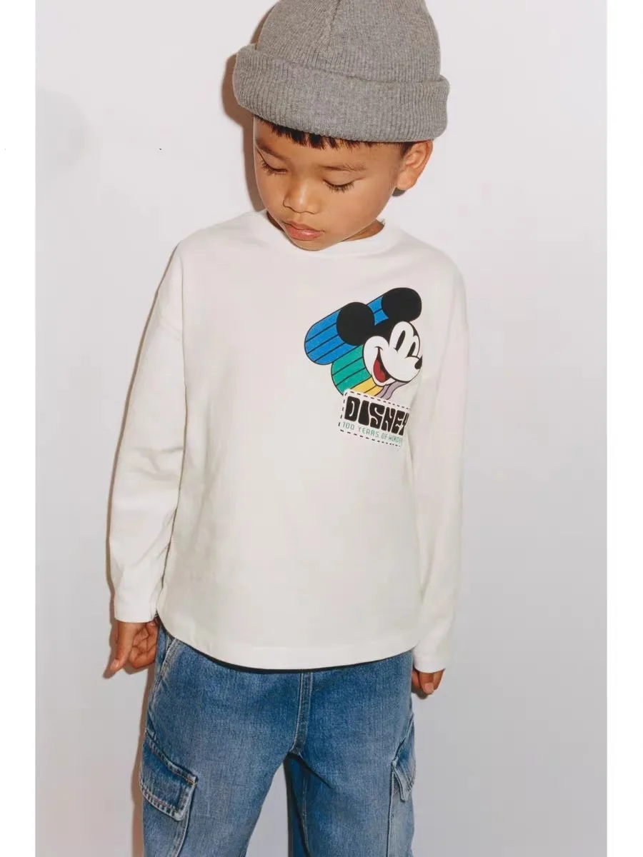 Spring/autumn Disney Mickey Printed T-shirts Long Sleeved Tops Children Clothes Baby Boys Girls Bottom Shirt Crewneck Blouse 3