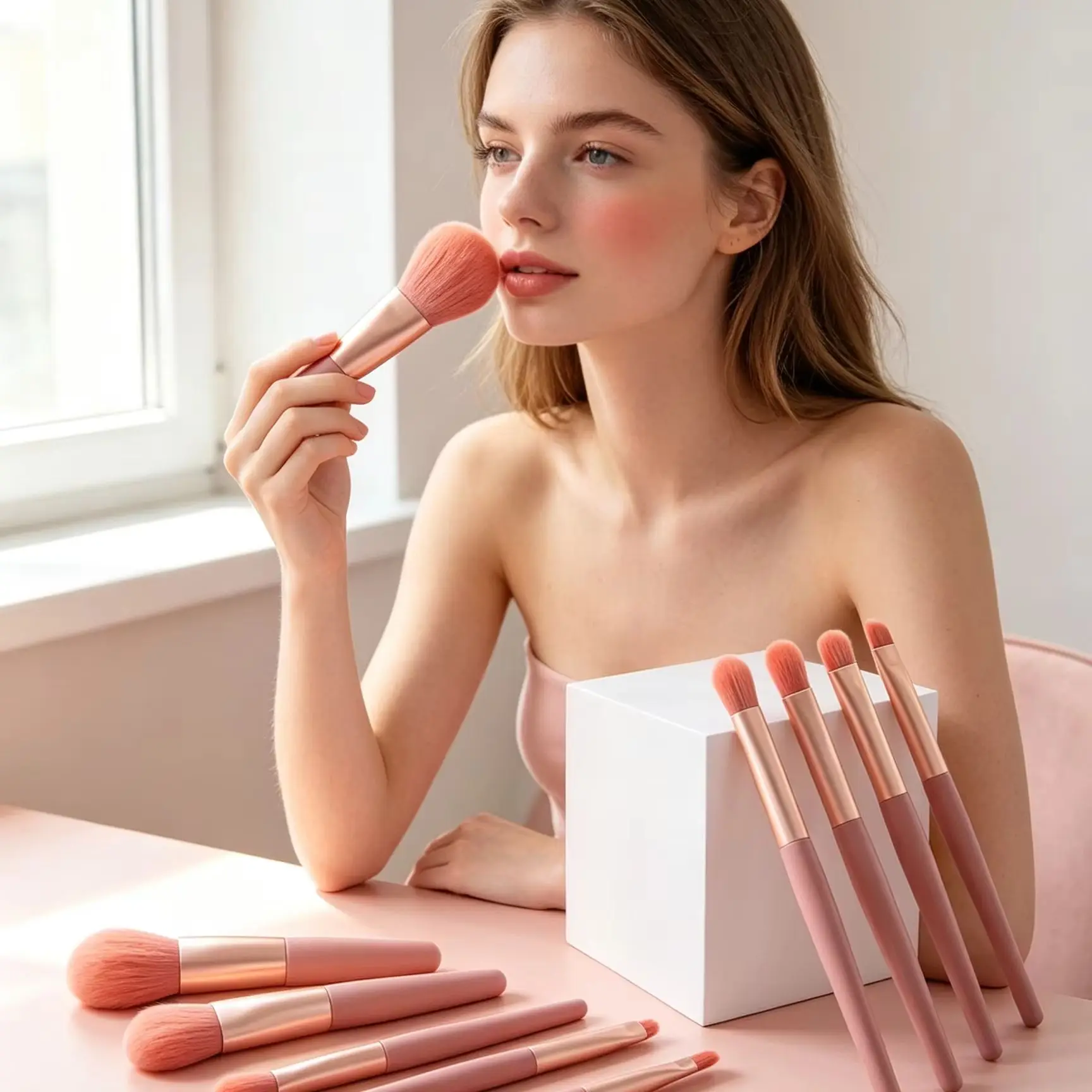 Set di 8 mini pennelli per il trucco NewFace.Beauty - Set di strumenti per il trucco portatili con setole morbide per principianti