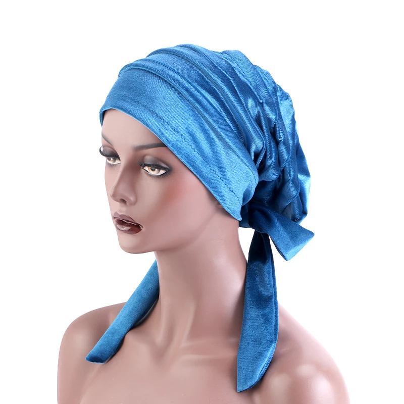 XEPST 2 Pezzi Cappello Turbante Da Donna, Turbante Floreale In Poliestere Foulard Musulmano Bandana Cappello Chemio Pre-Legato Beanie Per Capelli Donna - Grigio, Caffè - Foto 7