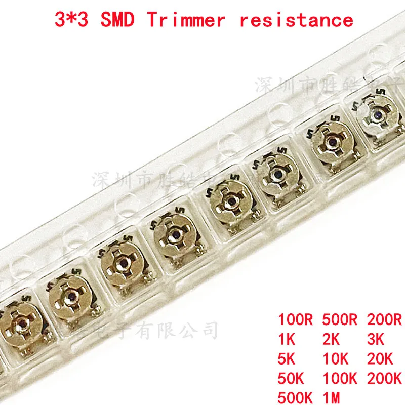 Potentiomètres de résistance réglables SMD 3x3, 10 pièces, Variable 100 500 1K 2K 5K 10K 20K 50K 100K 1M ohm