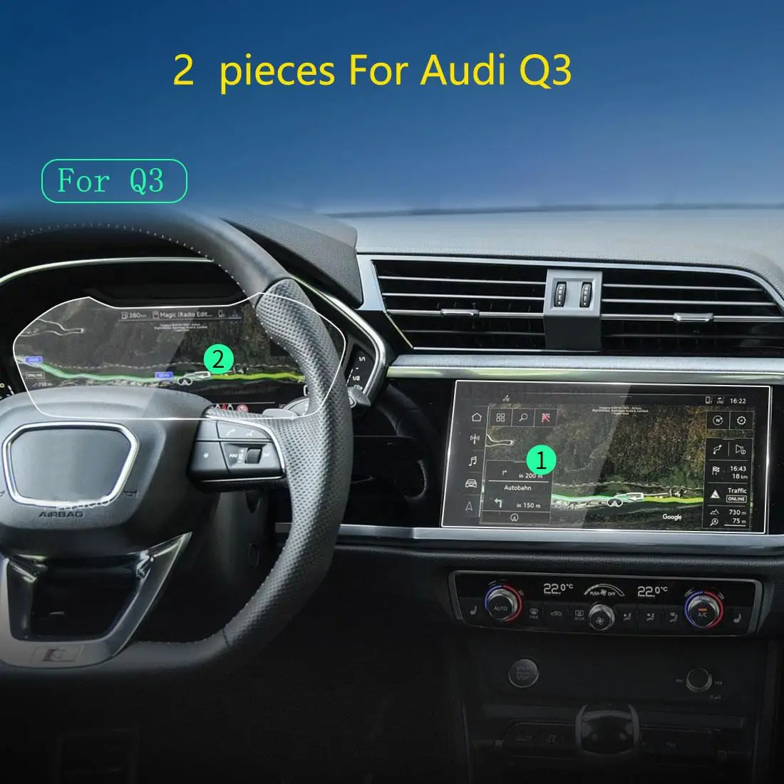 

Защитная пленка для экрана из закаленного стекла для Audi Q3 2020- 2022, автомобильный gps-навигатор, аксессуары для защиты салона приборной панели от царапин